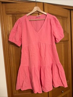 GAP Coral Pink V-Neck Tiered Mini Dress